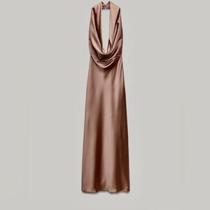 Zara Backless Satin Dress in Bronze